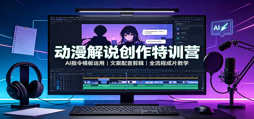 动漫解说创作特训营：AI指令模板运用，文案配音剪辑，全流程成片教学-鑫梵淘轻创网
