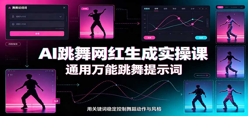 AI跳舞网红生成实操课:通用万能跳舞提示词,多模型适配,人物舞蹈视频制作全套教学-鑫梵淘轻创网