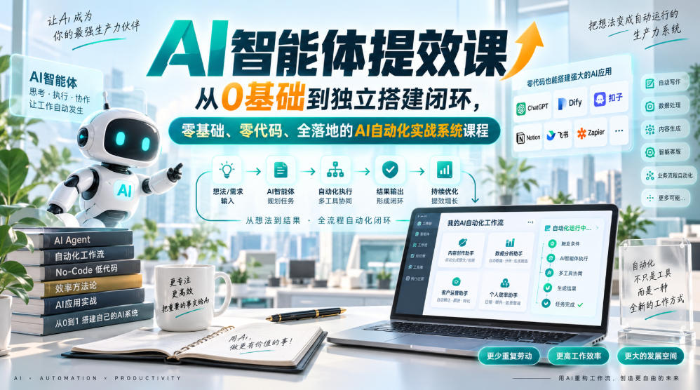 AI智能体提效课，从0基础到独立搭建闭环，零基础、零代码、全落地的AI自动化实战系统课程-鑫梵淘轻创网