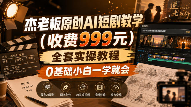 杰老板原创AI短剧教学(收费999元)，全套实操教程，0基础小白一学就会，非搬运技术-鑫梵淘轻创网