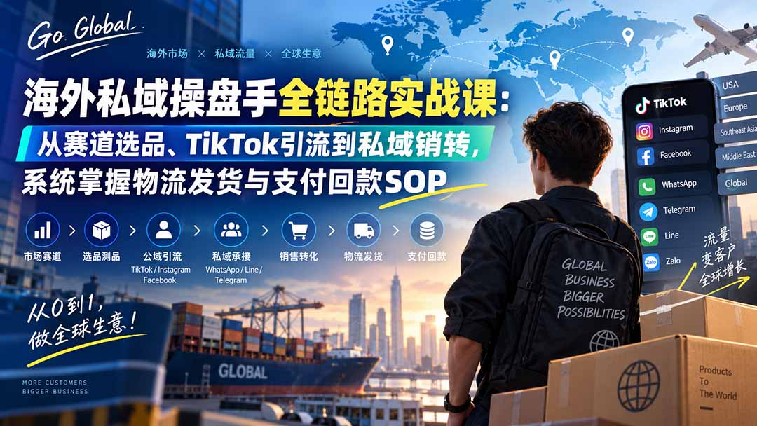 海外私域操盘手全链路实战课:从赛道选品、TikTok引流到私域销转,系统掌握物流发货与支付回款SOP-鑫梵淘轻创网
