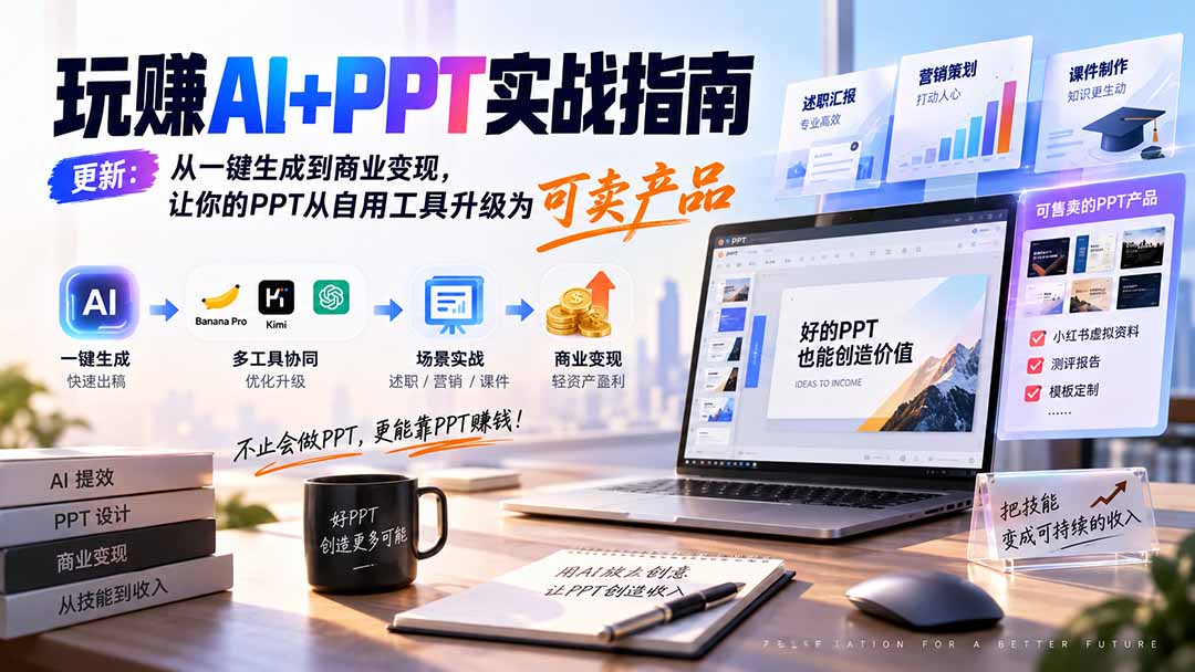 玩赚AI+PPT实战指南-更新5月13：从一键生成到商业变现，让你的PPT从自用工具升级为可卖产品-鑫梵淘轻创网