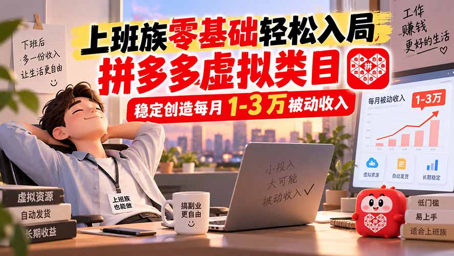 上班族零基础轻松入局,拼多多虚拟类目,稳定创造每月 1-3 万被动收入-鑫梵淘轻创网