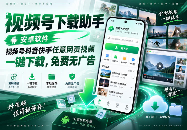 视频号下载助手，安卓软件，视频号抖音快手任意网页视频，一键下载，免费无广告-鑫梵淘轻创网