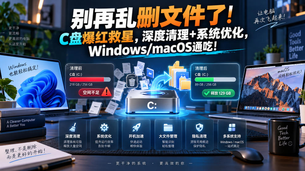 别再乱删文件了!C盘爆红救星,深度清理+系统优化,Windows/macOS通吃!-鑫梵淘轻创网