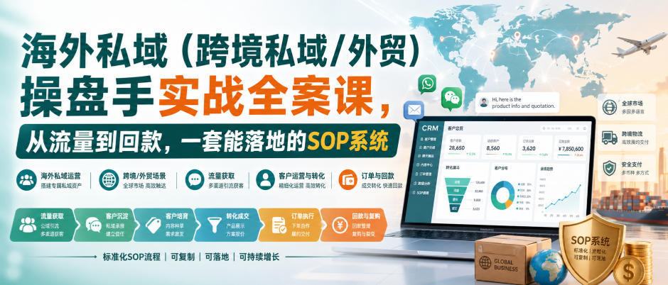 海外私域(跨境私域/外贸)操盘手实战全案课,从流量到回款,一套能落地的SOP系统-鑫梵淘轻创网