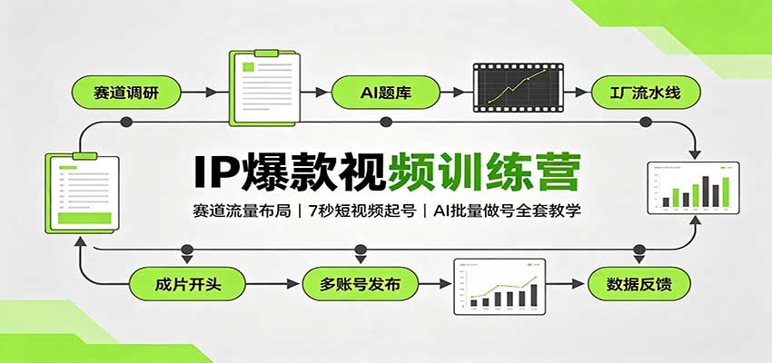 IP爆款视频训练营:赛道流量布局,7秒短视频起号,AI批量做号全套教学-鑫梵淘轻创网