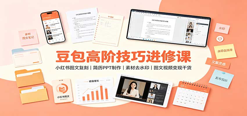 豆包高阶技巧进修课:小红书图文复刻,简历PPT制作,素材去水印,图文视频变现干货-鑫梵淘轻创网