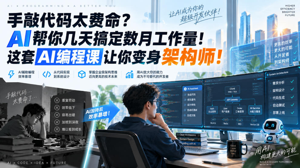 手敲代码太费命？AI帮你几天搞定数月工作量！这套AI编程课让你变身架构师！【原创双语字幕】-鑫梵淘轻创网