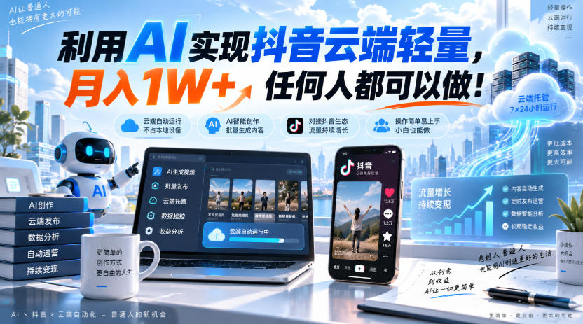 利用AI实现抖音云端轻量,月入1W+,任何人都可以做!【揭秘】-鑫梵淘轻创网