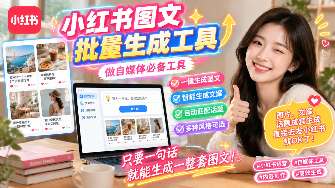 小红书图文批量生成工具,话题、文案、配图一键生成,直接发布,做自媒体必备工具-鑫梵淘轻创网