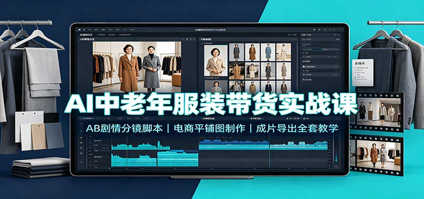 AI中老年服装带货实战课:AB剧情分镜脚本,电商平铺图制作,成片导出全套教学-鑫梵淘轻创网