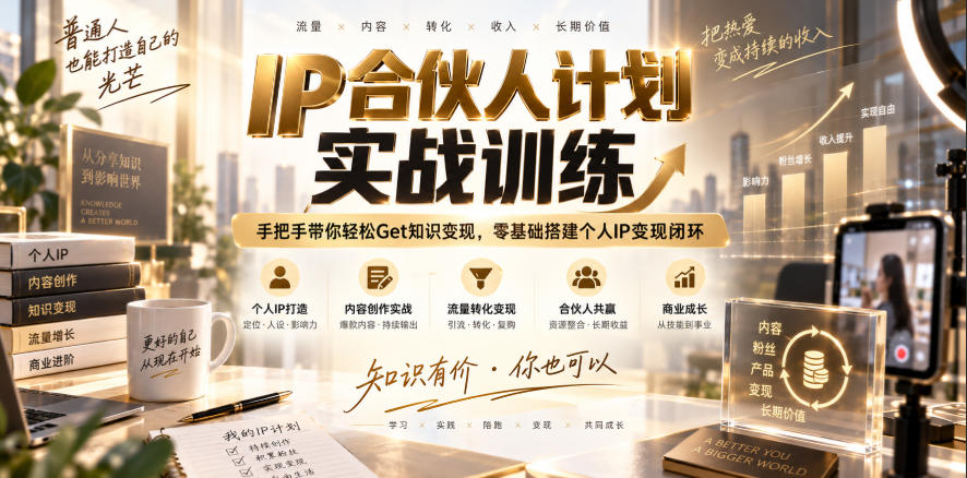 IP合伙人计划实战训练,手把手带你轻松Get知识变现,零基础搭建个人IP变现闭环(更新260908)-鑫梵淘轻创网