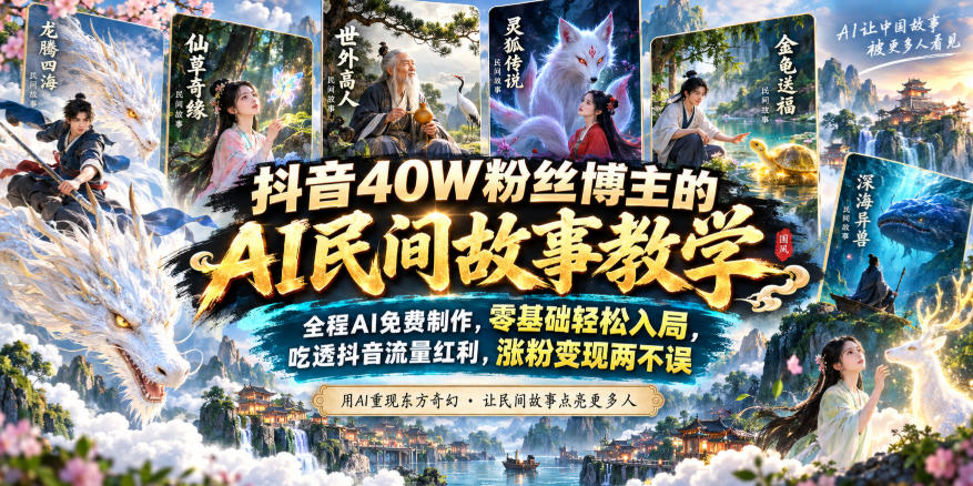 抖音40W粉丝博主的AI民间故事教学,全程AI免费制作,零基础轻松入局,吃透抖音流量红利,涨粉变现两不误-鑫梵淘轻创网
