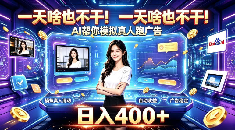 一天啥也不干！AI帮你模拟真人跑广告，稳定日入400+，实现真正被动变现【揭秘】-鑫梵淘轻创网