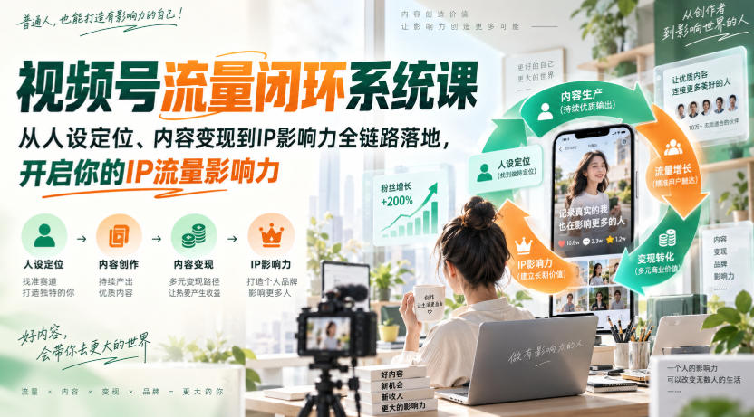 视频号流量闭环系统课,从人设定位、内容变现到IP影响力全链路落地,开启你的IP流量影响力-鑫梵淘轻创网