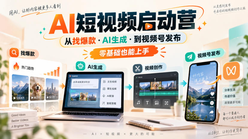AI短视频启动营,从找爆款·AI生成·到视频号发布,零基础也能上手-鑫梵淘轻创网