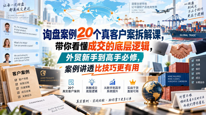 询盘案例20个真客户案拆解课，带你看懂成交的底层逻辑，外贸新手到高手必修，案例讲透比技巧更有用-鑫梵淘轻创网