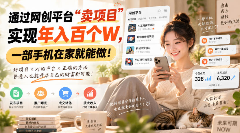 靠卖网创项目变现，一年拿下百万收益！一台手机就能操作！-鑫梵淘轻创网