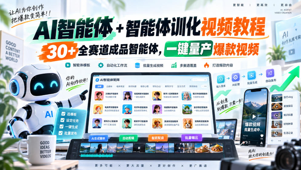 【无水印】AI智能体+智能体训化视频教程,30+全赛道成品智能体,一键量产爆款视频【更新】-鑫梵淘轻创网