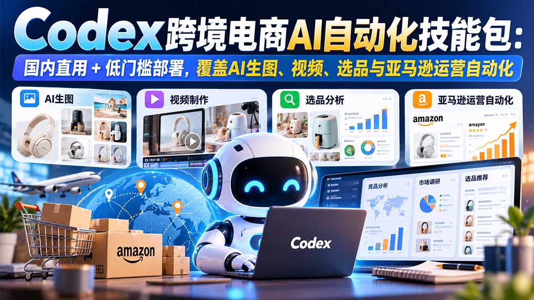 【无水印】Codex跨境电商AI自动化技能包：国内直用+低门槛部署，覆盖AI生图、视频、选品与亚马逊运营自动化-鑫梵淘轻创网