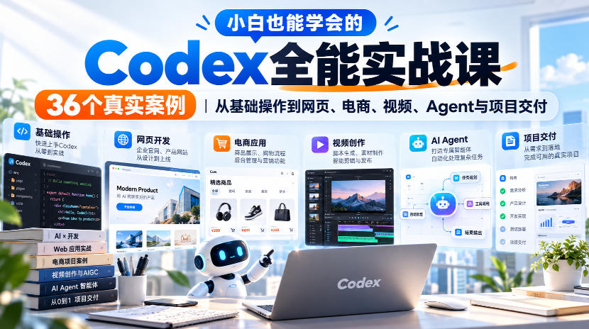 小白也能学会的Codex全能实战课|36个真实案例,从基础操作到网页、电商、视频、Agent与项目交付-鑫梵淘轻创网