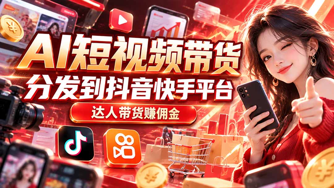 【AI短视频带货】分发到抖音快手平台,达人带货赚佣金-鑫梵淘轻创网