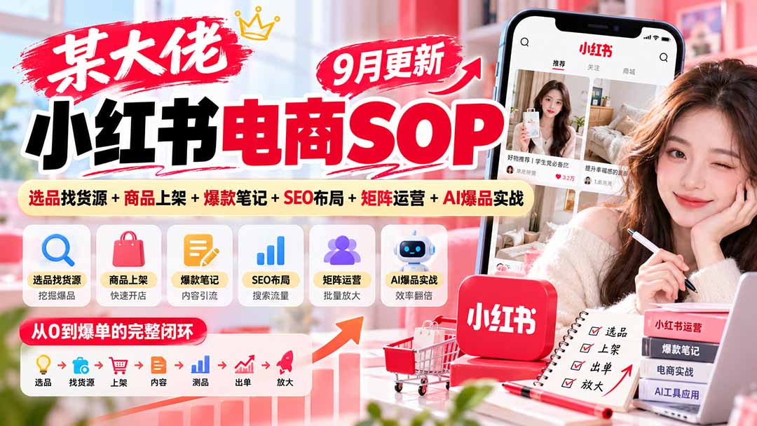 某大佬小红书电商SOP|9月更新:选品找货源+商品上架+爆款笔记+SEO布局+矩阵运营+AI爆品实战-鑫梵淘轻创网