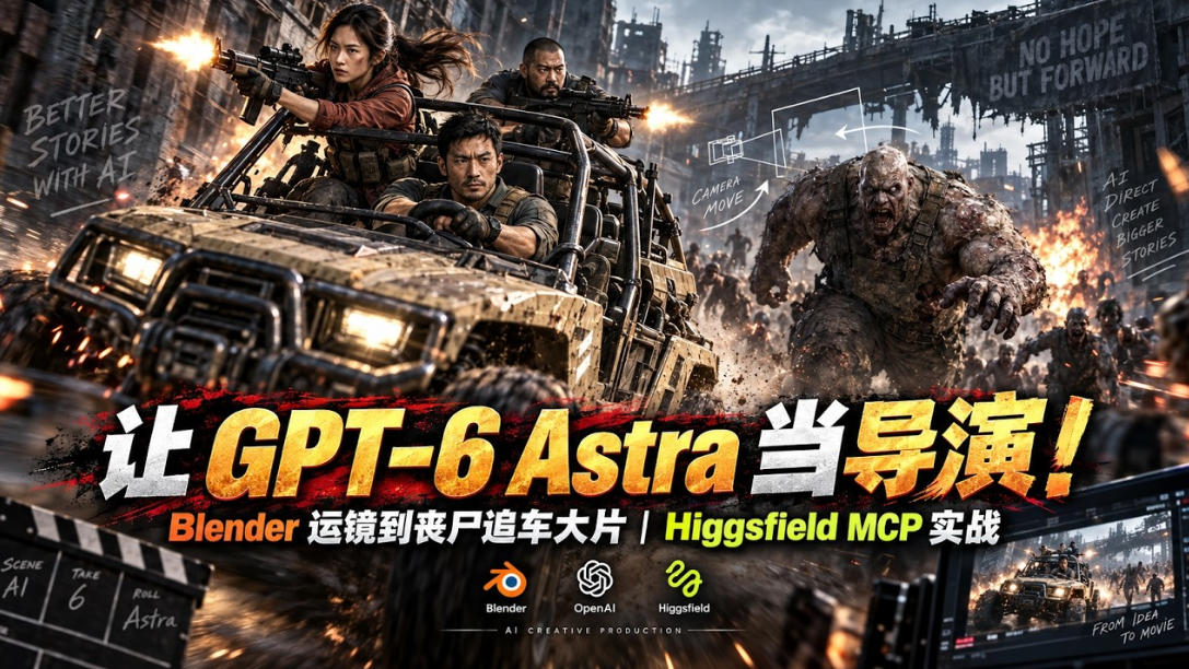让GPT-6 Astra当导演！Blender运镜到丧尸追车大片｜Higgsfield MCP实战-鑫梵淘轻创网