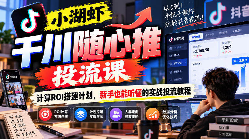 小湖虾千川随心推投流课,计算ROI搭建计划,新手也能听懂的实战投流教程-鑫梵淘轻创网