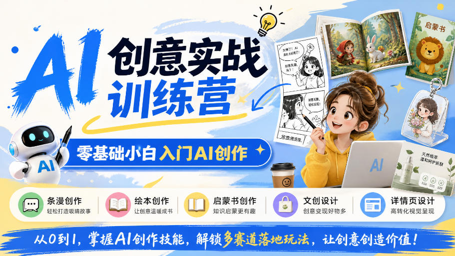 AI创意实战训练营,零基础小白入门AI创作,解锁条漫、绘本、启蒙书、文创、详情页多赛道落地玩法-鑫梵淘轻创网