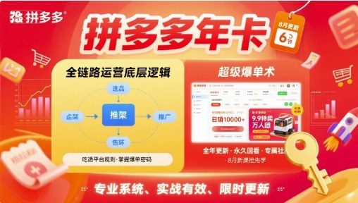 拼多多年卡,拼多多全链路运营底层逻辑,超级爆单术【更新26年10月】-鑫梵淘轻创网