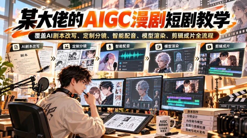 某大佬的AIGC漫剧短剧教学，覆盖AI剧本改写、定制分镜、智能配音、模型渲染、剪辑成片全流程-鑫梵淘轻创网