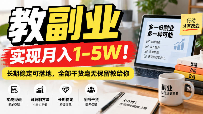 “教副业”实现月入1-5W!长期稳定可落地,全部干货毫无保留教给你【揭秘】-鑫梵淘轻创网