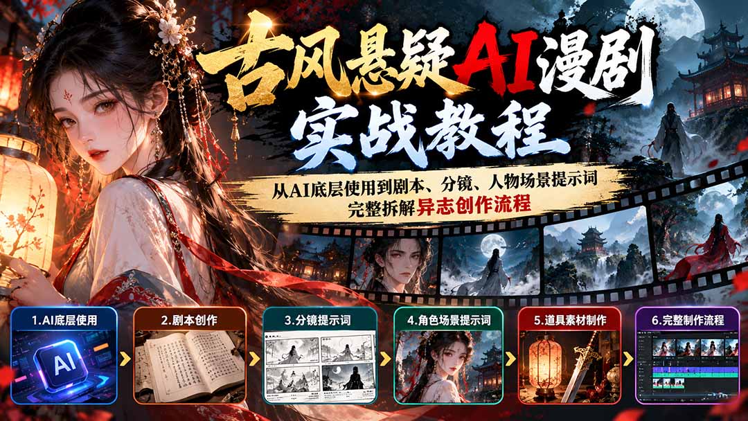 古风悬疑AI漫剧实战教程：从AI底层使用到剧本、分镜、人物场景提示词，完整拆解异志创作流程-鑫梵淘轻创网