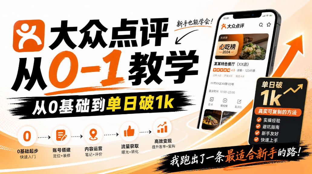 大众点评分成从0-1教学,从0基础到单日破1k,我跑出了一条最适合新手的路-鑫梵淘轻创网
