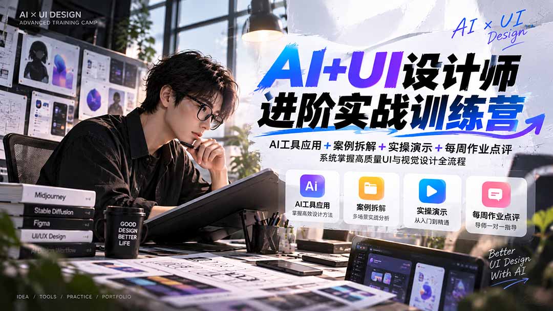 【无水印】AI+UI设计师进阶训练营-第4期：AI工具应用+案例拆解+实操演示+作业点评，掌握高质量UI与视觉设计全流程-鑫梵淘轻创网