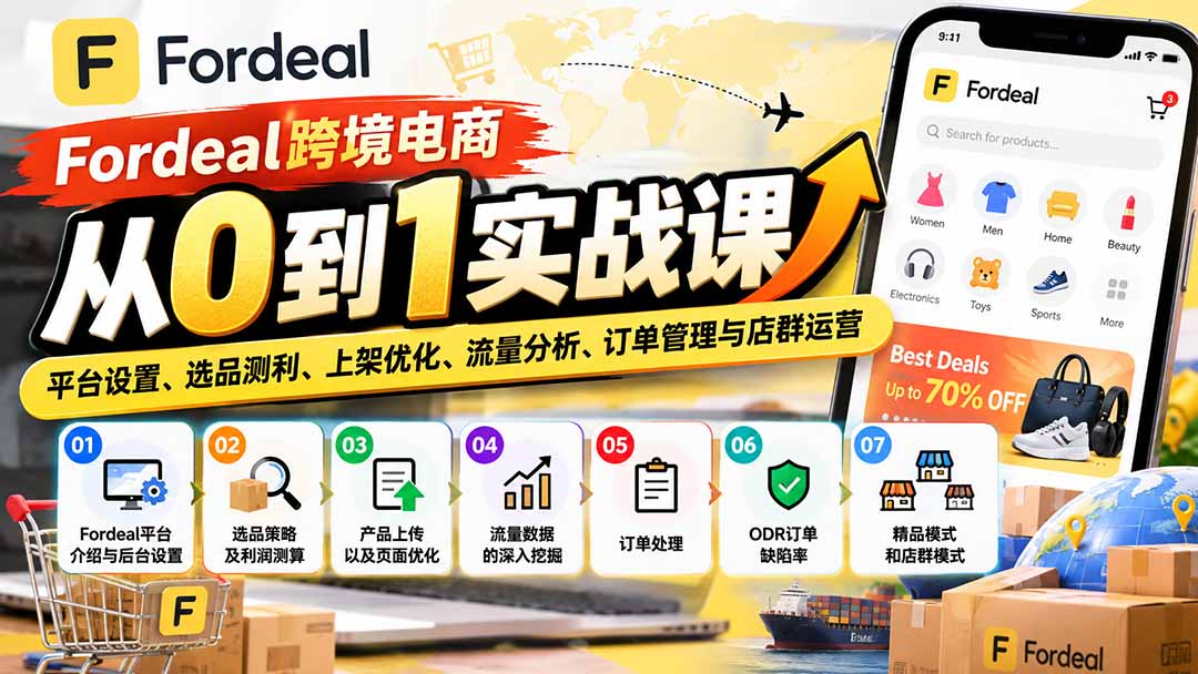 Fordeal跨境电商从0到1实战课：平台设置、选品测利、上架优化、流量分析、订单管理与店群运营-鑫梵淘轻创网