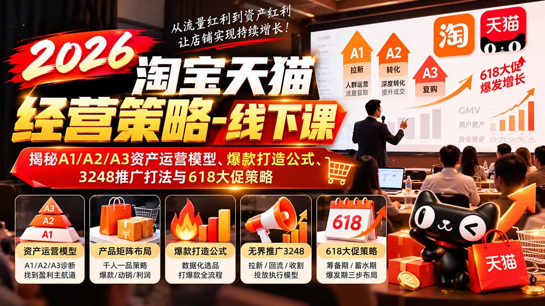 2026淘宝天猫经营策略-线下课:揭秘A1/A2/A3资产运营模型、爆款打造公式、3248推广打法与618大促策略-鑫梵淘轻创网