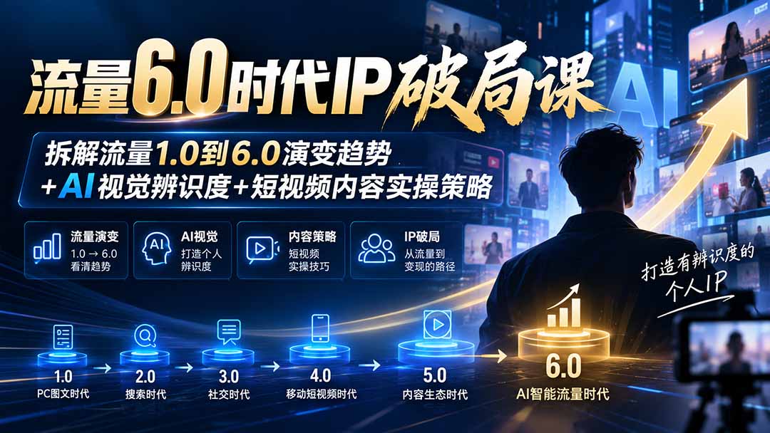 流量6.0时代IP破局课-更新：拆解流量1.0到6.0演变趋势+AI视觉辨识度+短视频内容实操策略-鑫梵淘轻创网