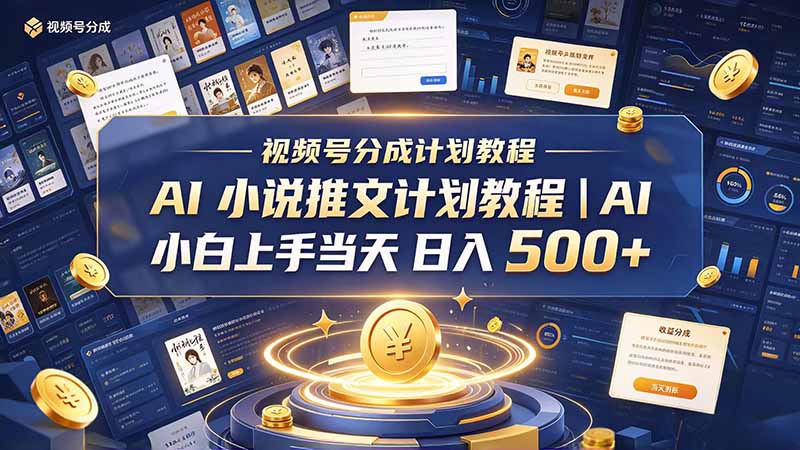 最新视频号分成计划教程｜AI 小说推文，小白上手当天日入 500+-鑫梵淘轻创网