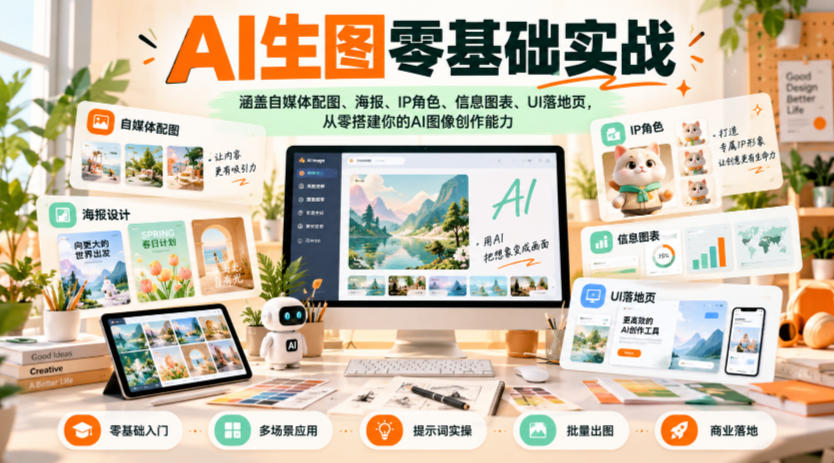 AI生图零基础实战，涵盖自媒体配图、海报、IP角色、信息图表、UI落地页，从零搭建你的AI图像创作能力-鑫梵淘轻创网