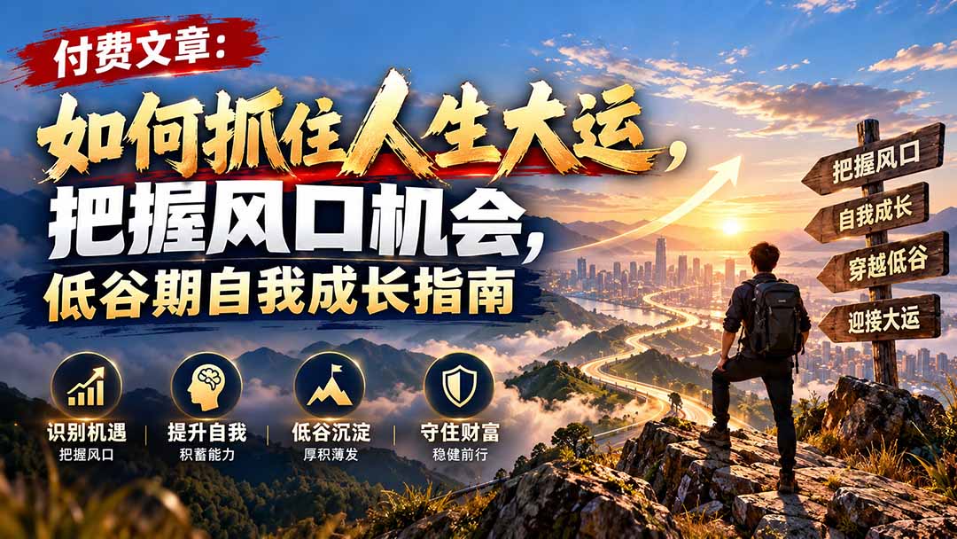 付费文章:如何抓住人生大运,把握风口机会,低谷期自我成长指南-鑫梵淘轻创网