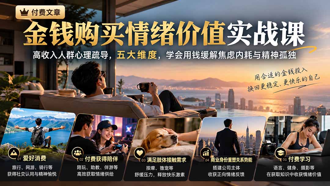付费文章:金钱购买情绪价值实战课|高收入人群心理疏导,五大维度,学会用钱缓解焦虑内耗与精神孤独-鑫梵淘轻创网