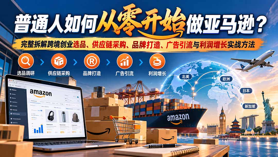 普通人如何从零开始做亚马逊？完整拆解跨境创业选品、供应链采购、品牌打造、广告引流与利润增长实战方法-鑫梵淘轻创网