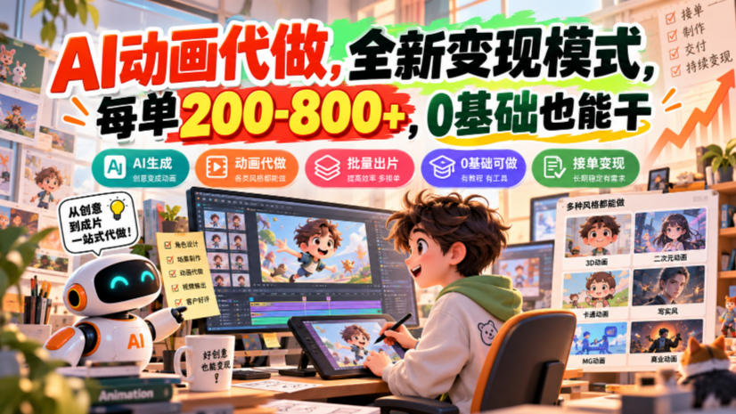 AI动画代做，全新变现模式，每单200-800+，0基础也能干【揭秘】-鑫梵淘轻创网