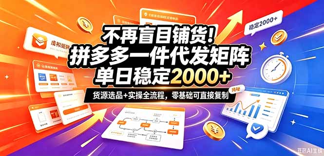 不再盲目铺货！拼多多一件代发矩阵落地攻略，提供优质货源店铺运营全流程，零基础可直接复制-鑫梵淘轻创网