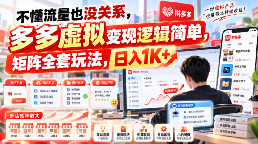 不懂流量也没关系,多多虚拟变现逻辑简单,矩阵全套玩法,日入1K+【揭秘】-鑫梵淘轻创网