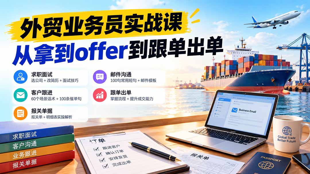 外贸业务员从求职到出单实战课：教你筛选优质公司、优化简历、应对面试、客户跟进催单及出口报关操作篇-鑫梵淘轻创网