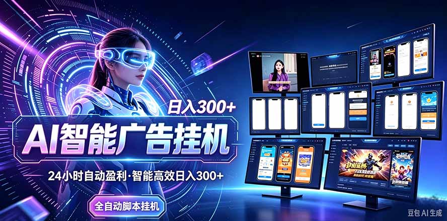 24小时AI广告挂机｜在家就能做的被动副业-鑫梵淘轻创网